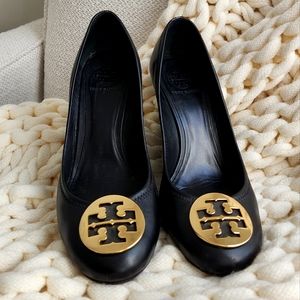 COPY - TORY BURCH Black Leather Wedge Heels Size 11M